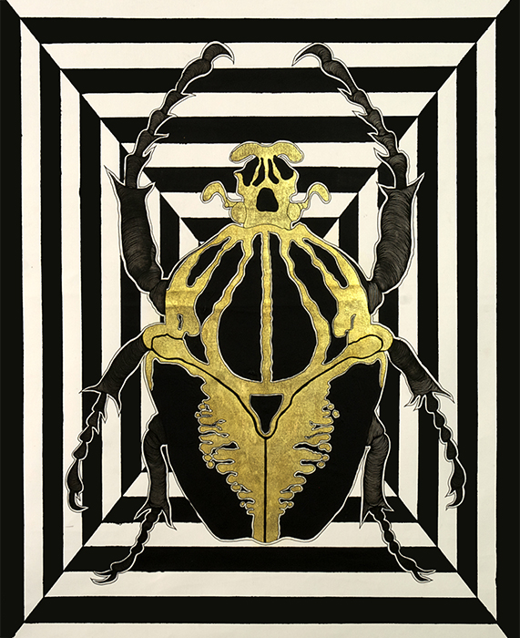 Greek artist, painting, artwork, dimitris ntokos, lives in Athens, scarab, scarabeus, beetle, dimitris dokos, canvas, contemporary art, modern art, art, beetle, optic art, art
