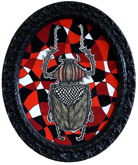 Greek artist, painting, artwork, dimitris ntokos, lives in Athens, scarab, scarabeus, beetle, dimitris dokos, canvas, contemporary art, modern art, art, beetle, optic art, art